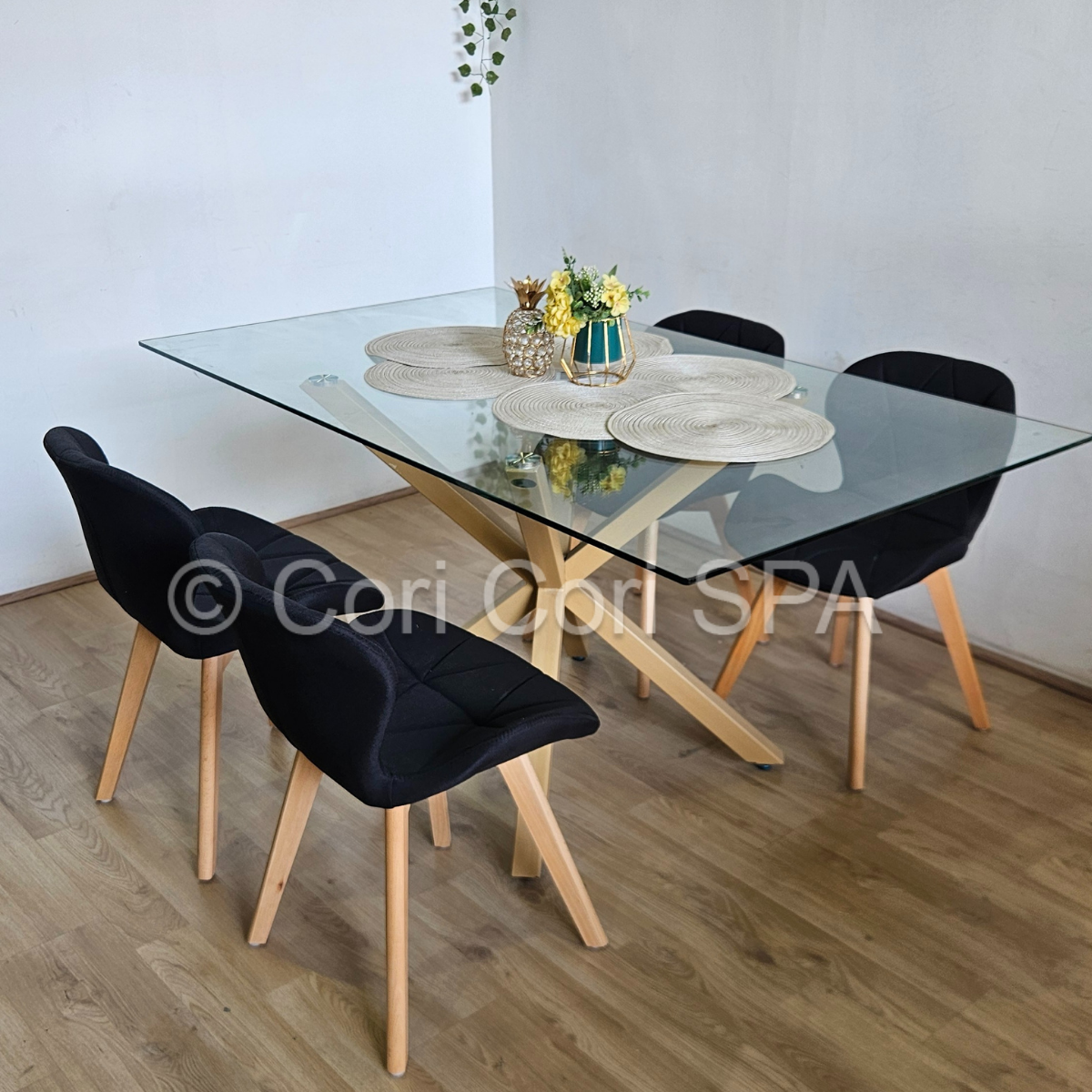 COMEDOR MADRID 140X80CM + 4 SILLAS MARIPOSA LINO NEGRO - 1