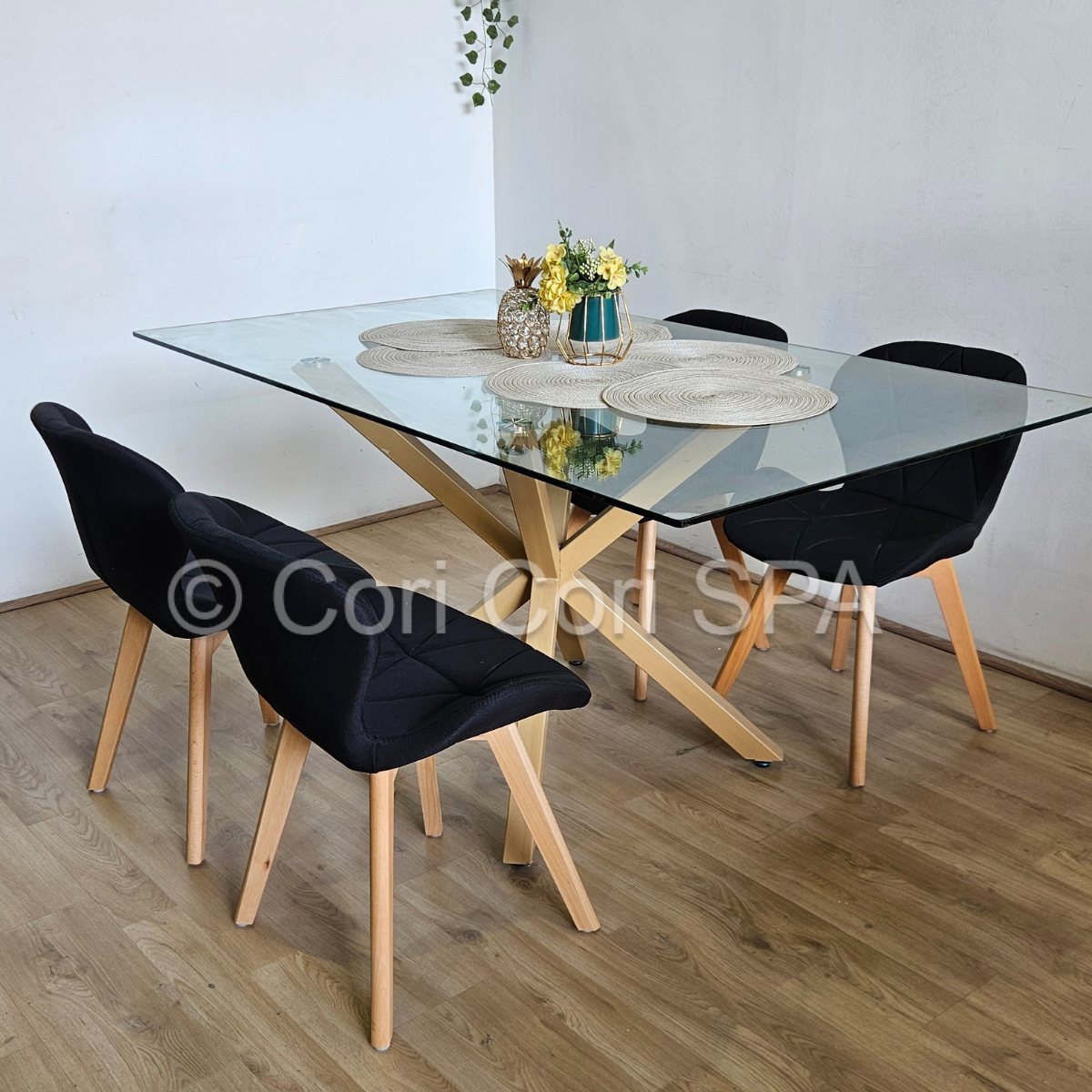 COMEDOR MADRID 140X80CM + 4 SILLAS MARIPOSA LINO NEGRO - 2
