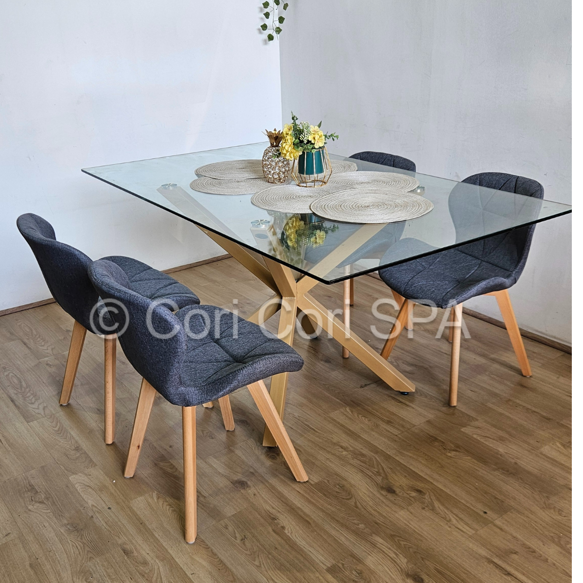 COMEDOR MADRID 140X80CM + 4 SILLAS MARIPOSA LINO GRIS - 1