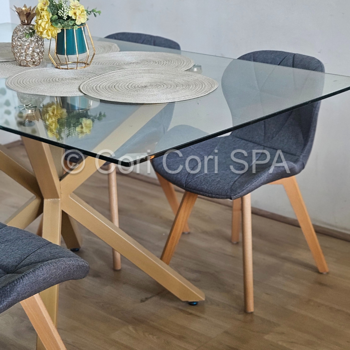 COMEDOR MADRID 140X80CM + 6 SILLAS MARIPOSA LINO GRIS - 2