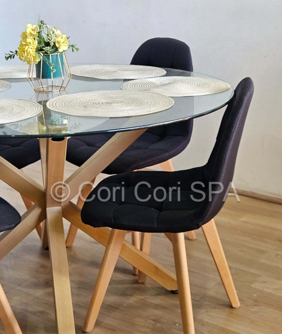 COMEDOR WARWICK 100CM + 4 SILLAS CAPITONNE LINO NEGRO - 2