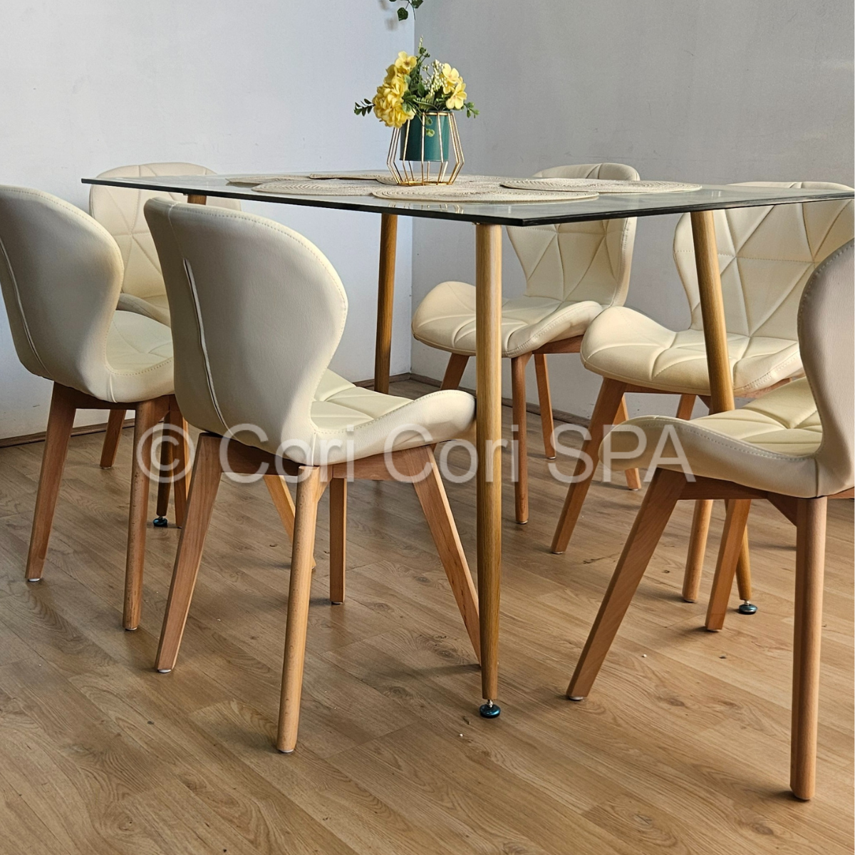COMEDOR RUBI 120X 80CM + 6 SILLAS MARIPOSA WOOD BEIGE - 2