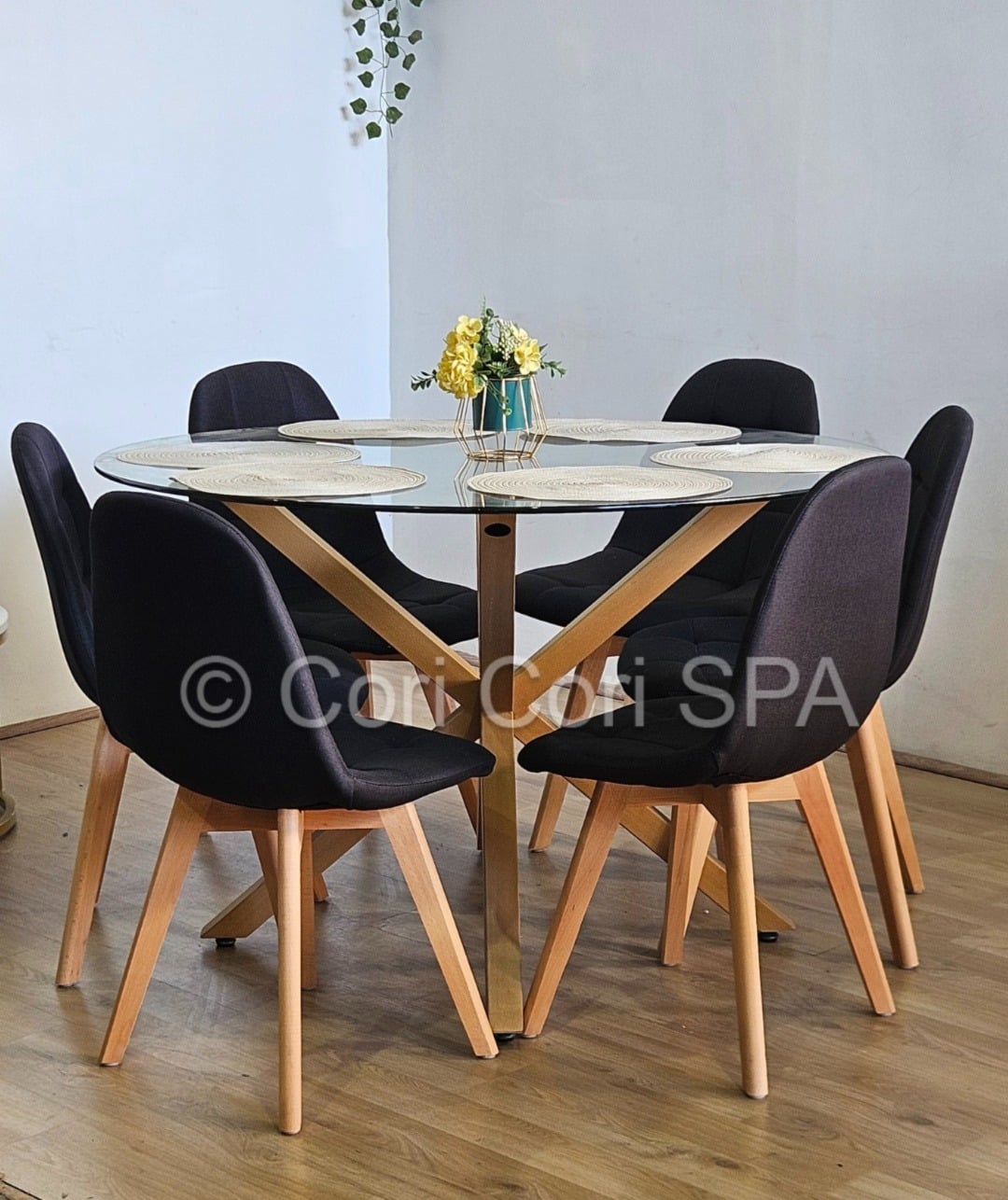 COMEDOR WARWICK 120CMS + 6 SILLAS CAPITONNE LINO NEGRO - 1