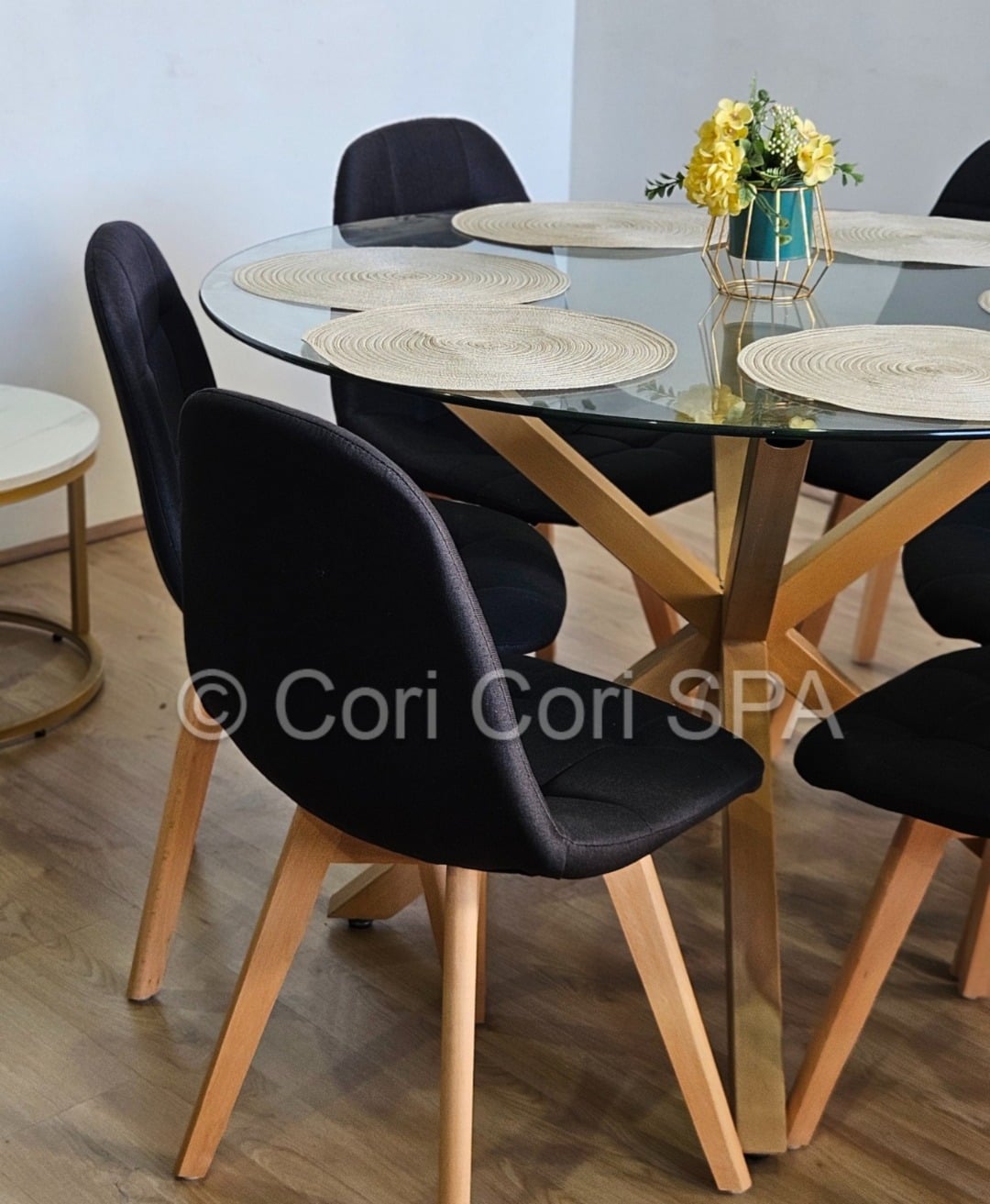 COMEDOR WARWICK 120CMS + 6 SILLAS CAPITONNE LINO NEGRO - 2