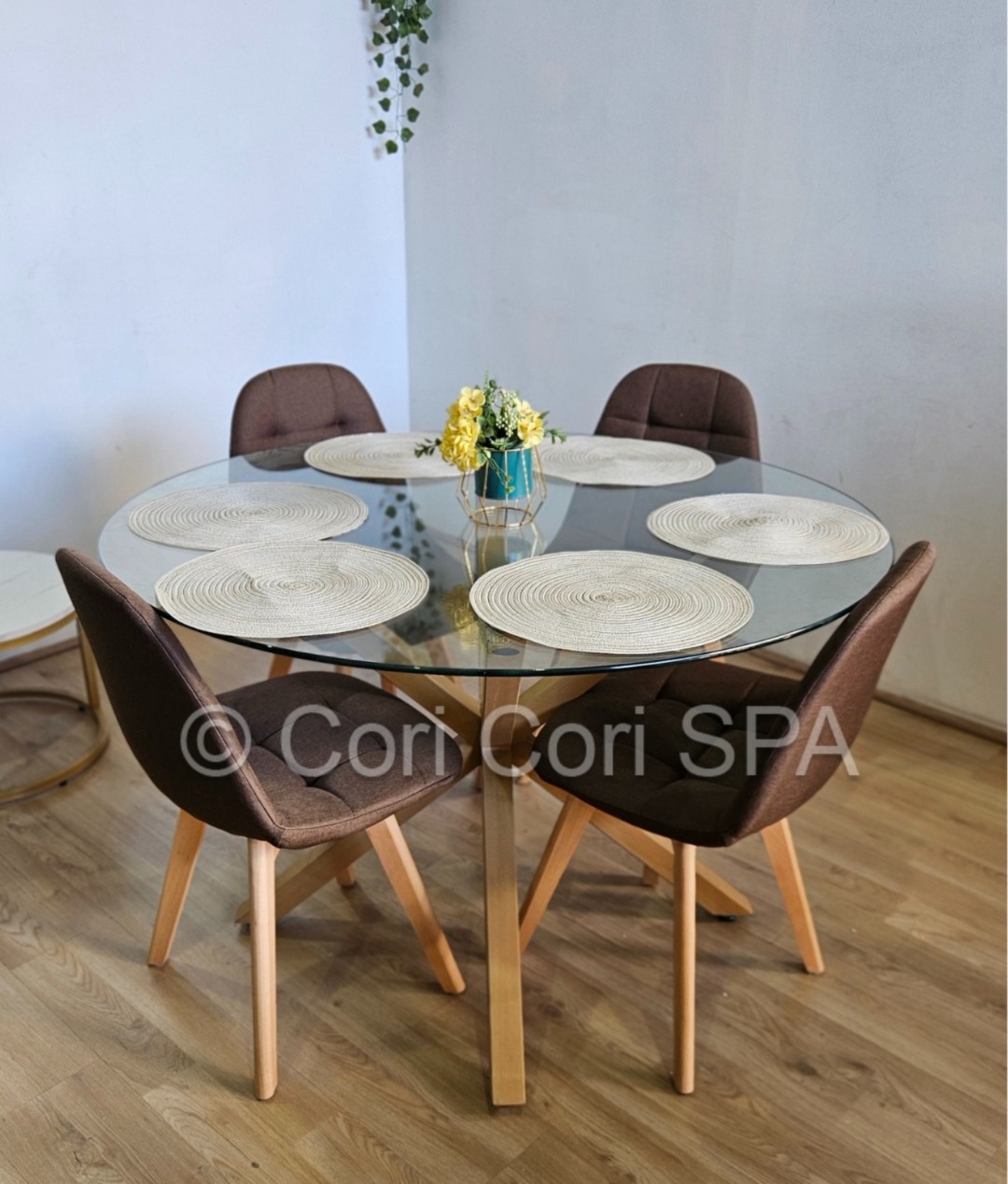 COMEDOR WARWICK 100CM + 4 SILLAS CAPITONNE LINO CAFE - 2
