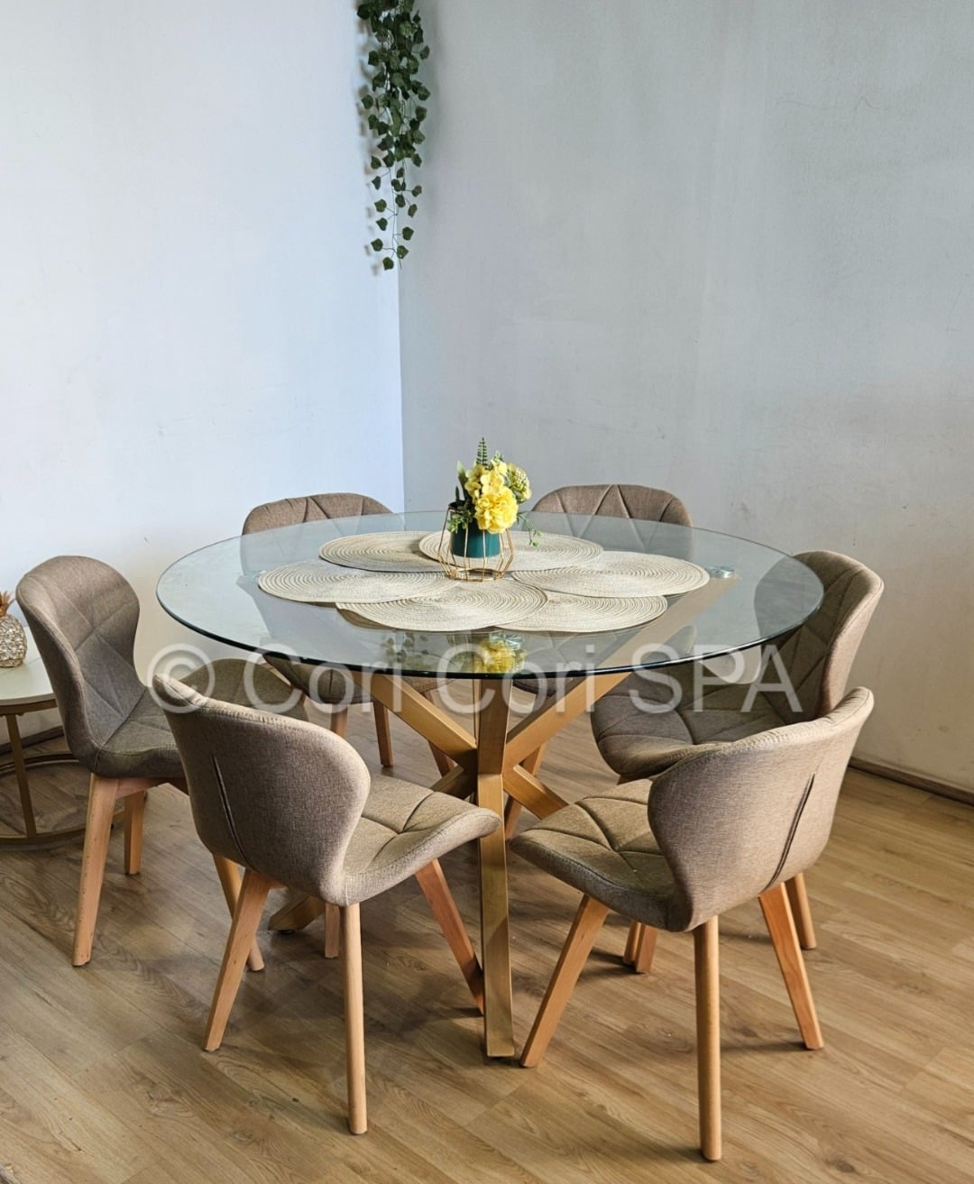 COMEDOR WARWICK 120CM + 6 SILLAS MARIPOSA LINO BEIGE - 1