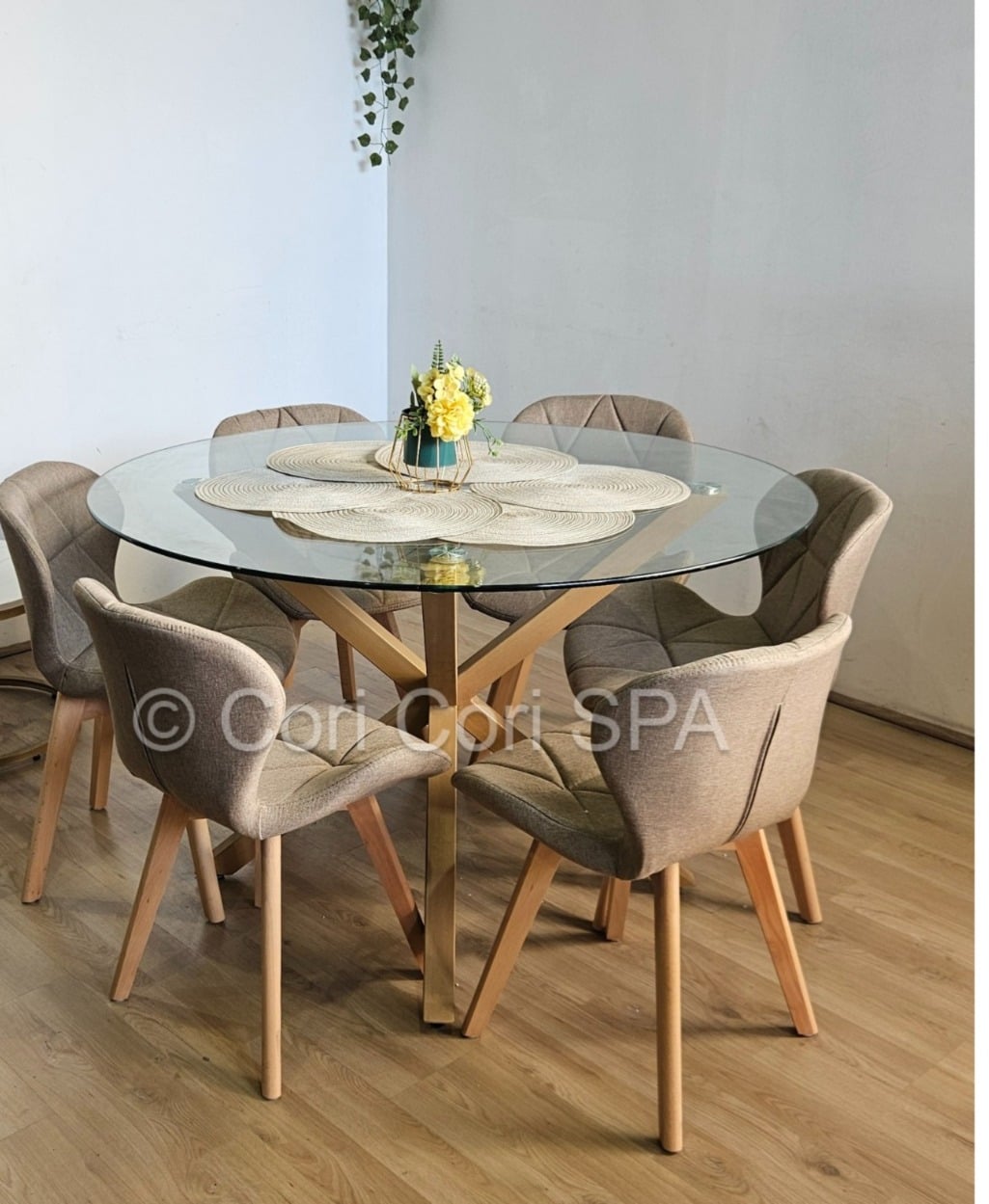 COMEDOR WARWICK 120CM + 6 SILLAS MARIPOSA LINO BEIGE - 2