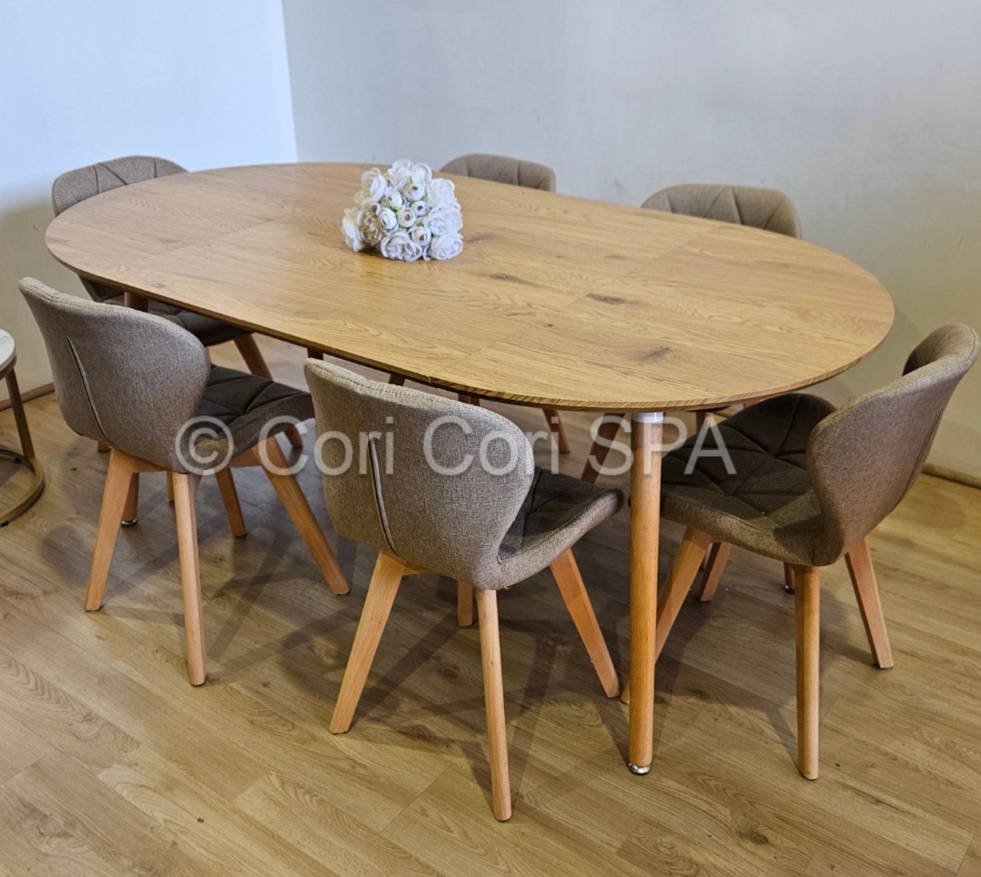 COMEDOR MESA EXPANDIBLE 100 - 180CM + 6 SILLAS MARIPOSA LINO BEIGE - 1