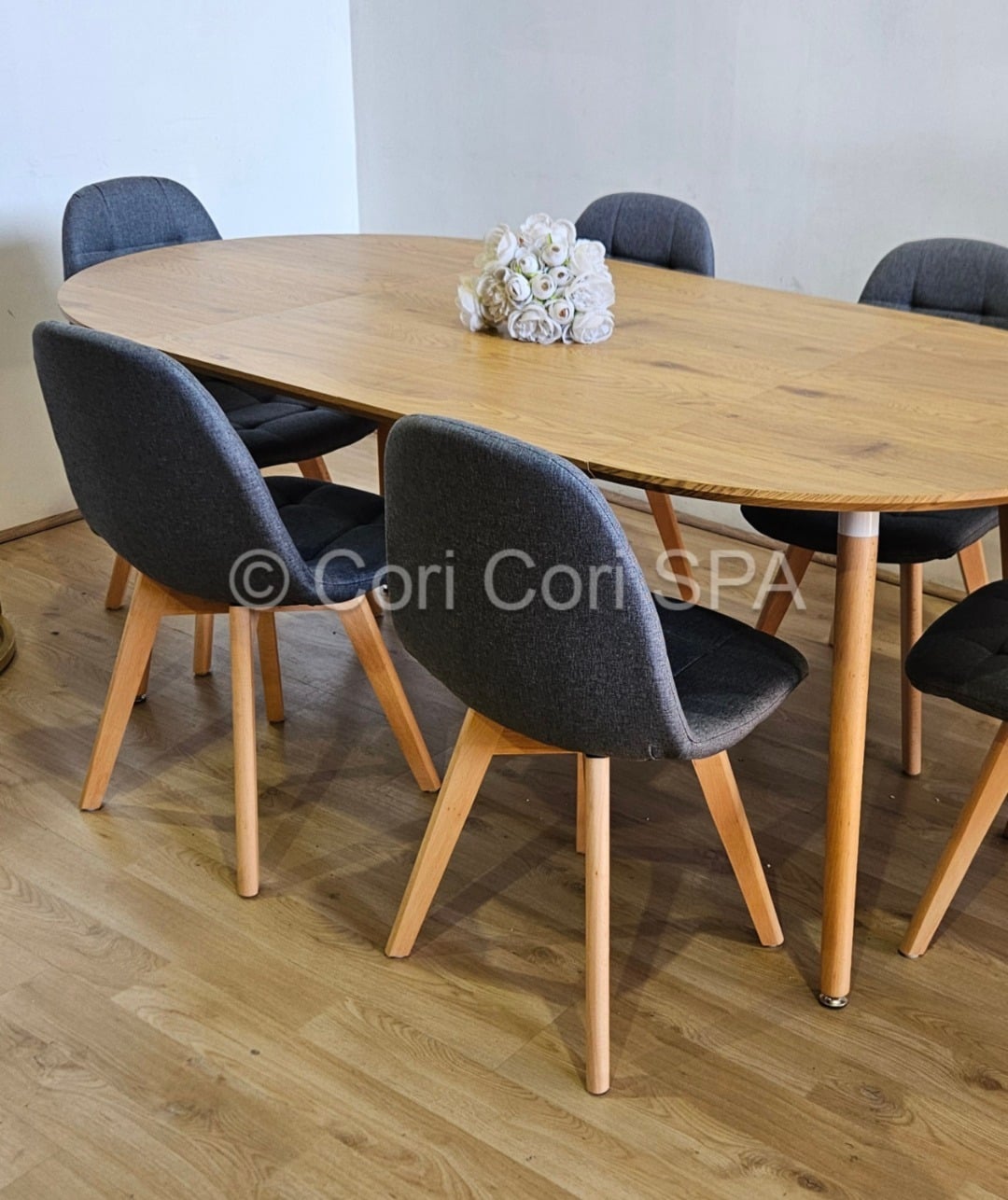 COMEDOR MESA EXPANDIBLE 100 - 180CM + 6 SILLAS CAPITONNE LINO GRIS - 2