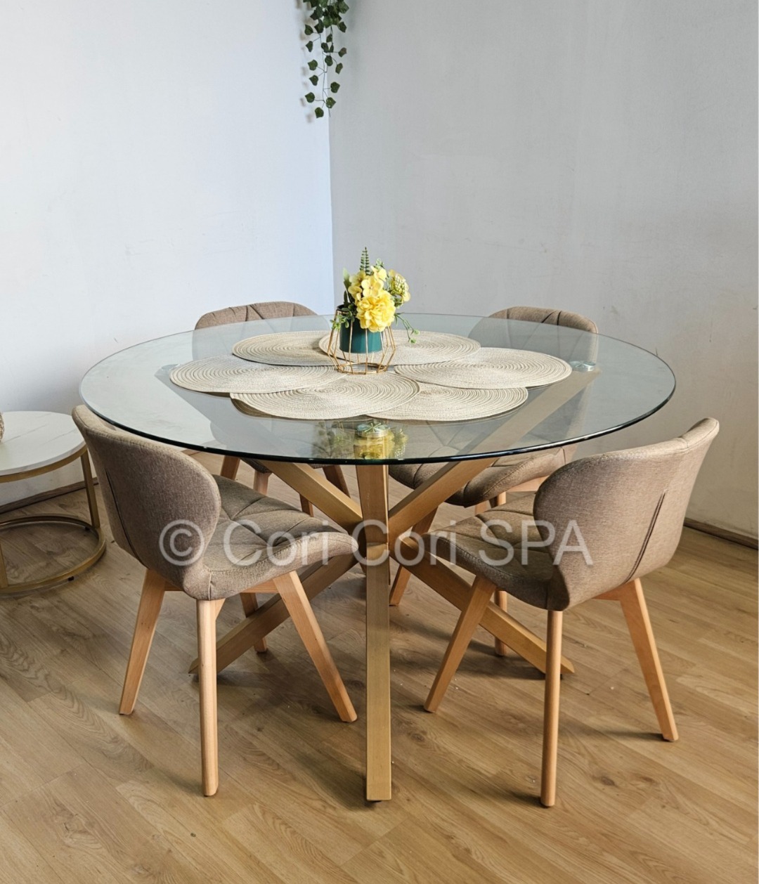 COMEDOR WARWICK 100CM + 4 SILLAS MARIPOSA LINO BEIGE - 1