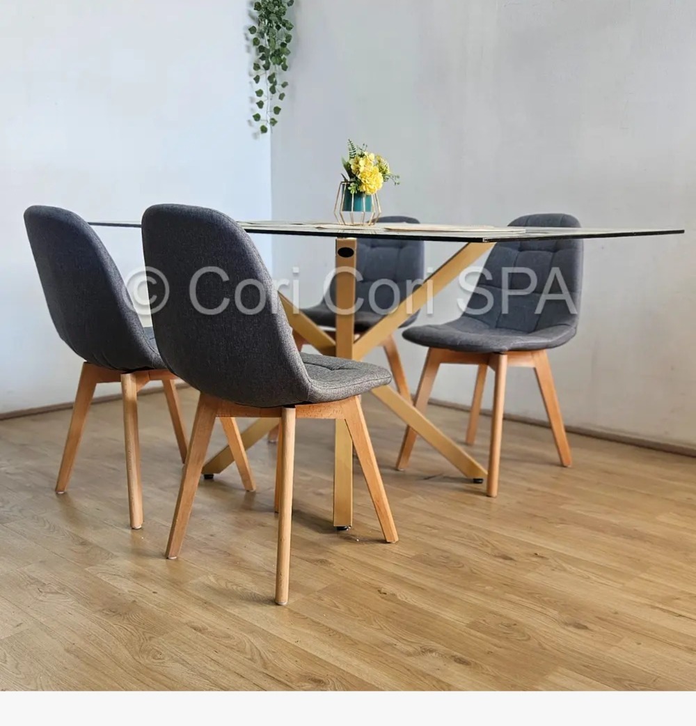 COMEDOR MADRID 140X80CMS + 4 SILLAS CAPITONNE LINO GRIS - 2
