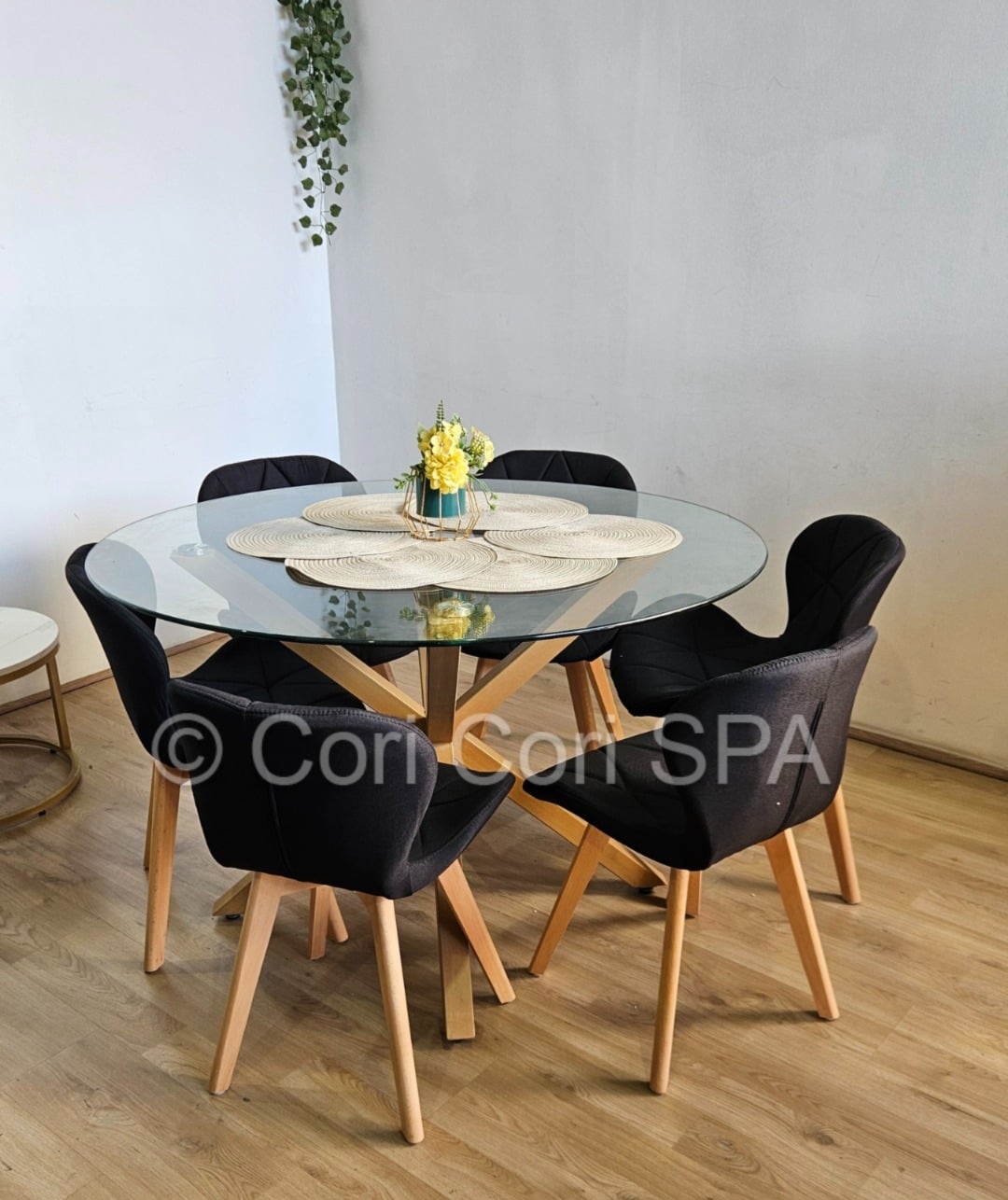 COMEDOR WARWICK 120CM + 6 SILLAS MARIPOSA LINO NEGRO - 2