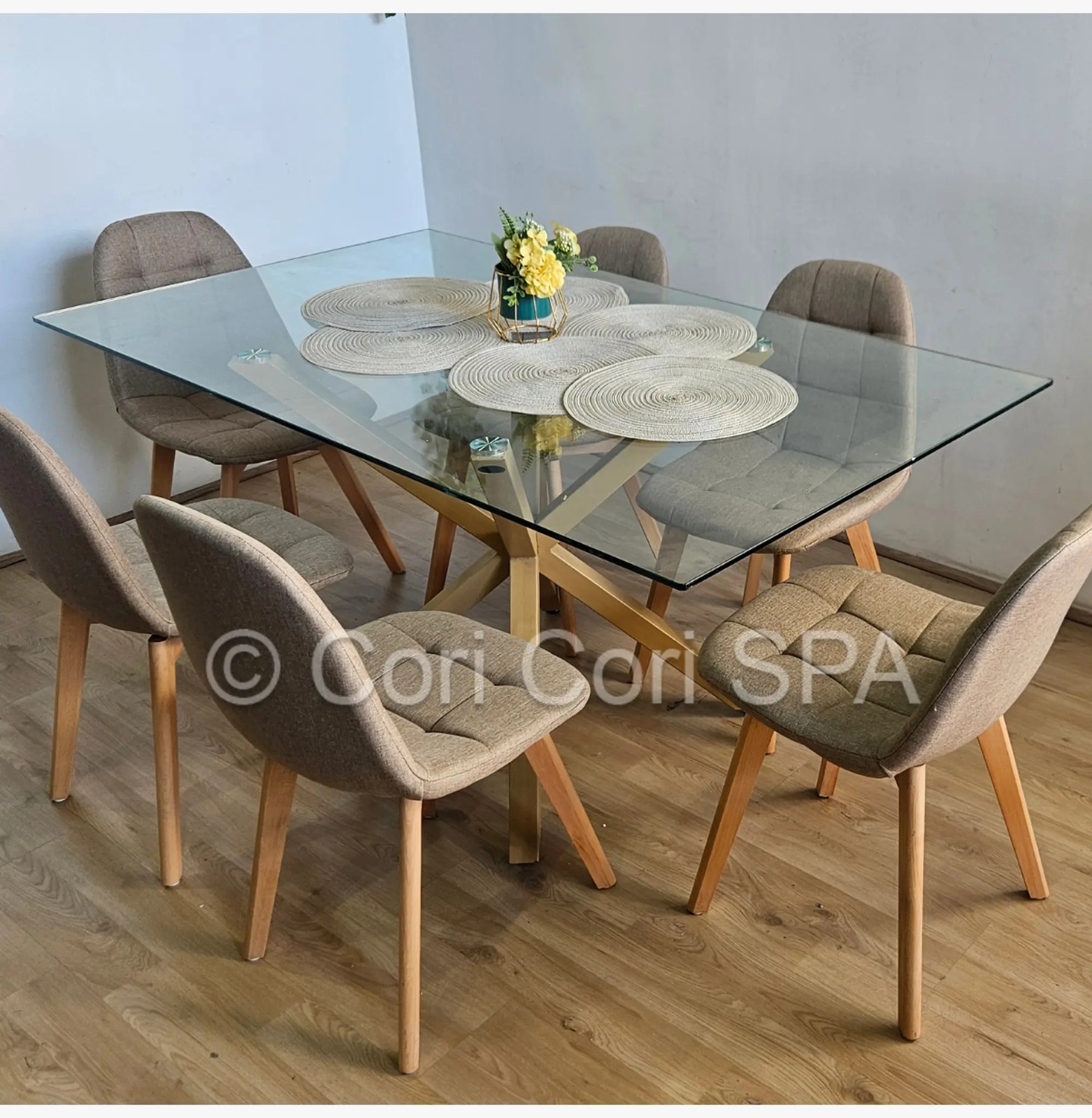 COMEDOR MADRID 140X80CMS + 6 SILLAS CAPITONNE LINO BEIGE - 1