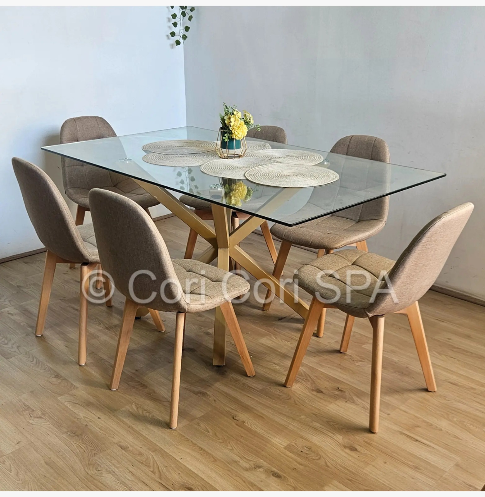 COMEDOR MADRID 140X80CMS + 6 SILLAS CAPITONNE LINO BEIGE - 2