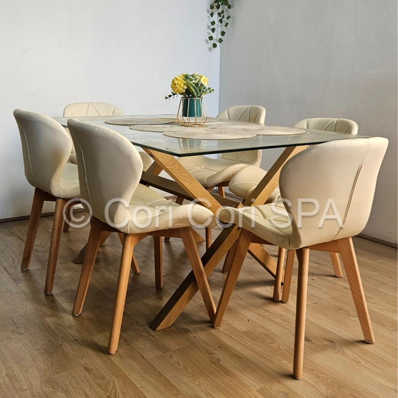 COMEDOR MEDLOCK 140X90CMS + 6 SILLAS MARIPOSA ECOCUERO WOOD BEIGE - 1