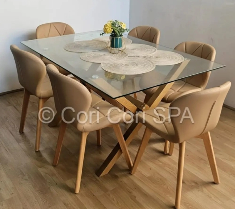 COMEDOR MEDLOCK 140X90CMS + 6 SILLAS MARIPOSA ECOCUERO WOOD BEIGE - 6