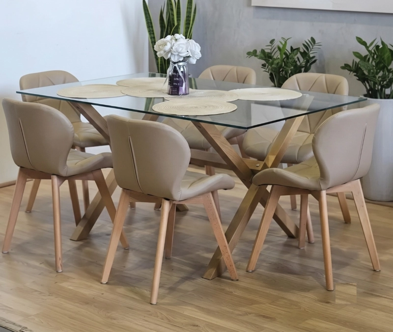 COMEDOR MEDLOCK 140X90CMS + 6 SILLAS MARIPOSA ECOCUERO WOOD BEIGE - 7