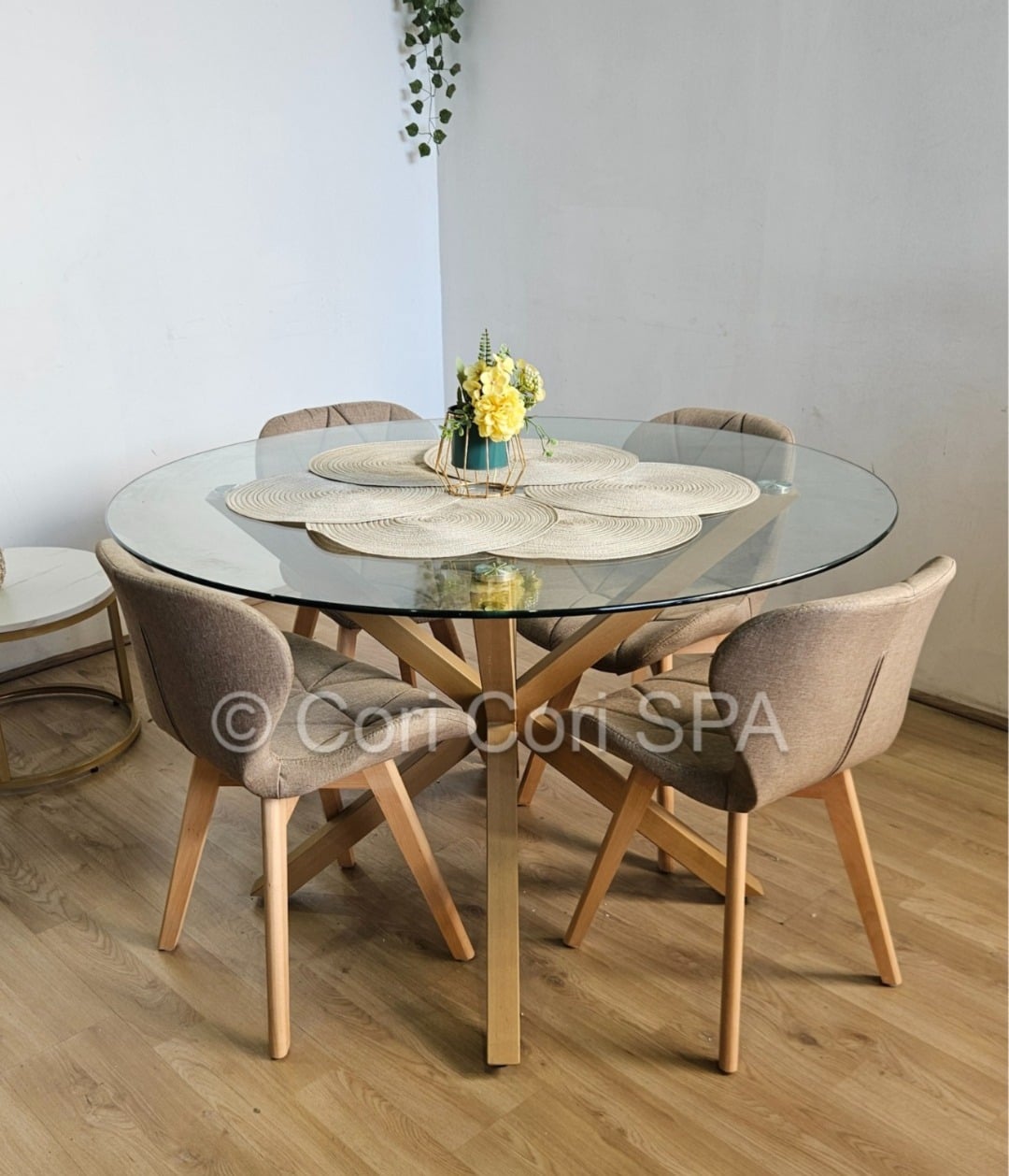 COMEDOR WARWICK 120CM + 4 SILLAS MARIPOSA LINO BEIGE - 1