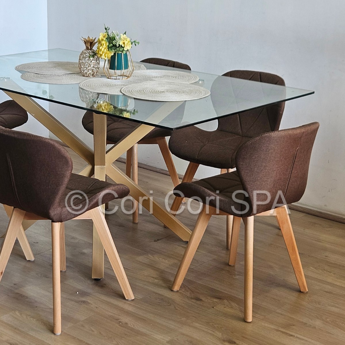 COMEDOR MADRID 140X80CM + 6 SILLAS MARIPOSA LINO CAFE - 2
