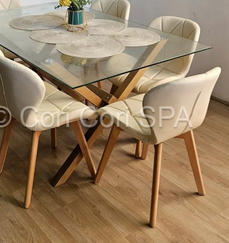 COMEDOR MEDLOCK 120X80CM + 6 SILLAS MARIPOSA ECOCUERO WOOD BEIGE - 2