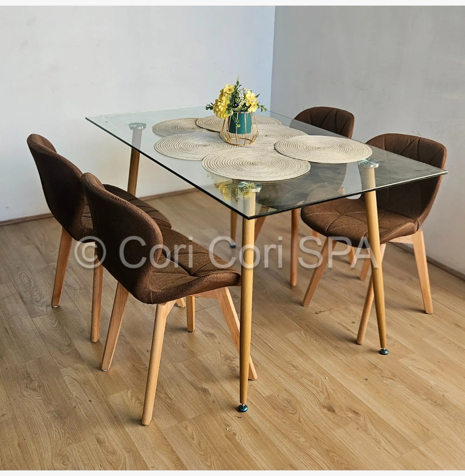 COMEDOR RUBI 120X80CM + 4 SILLAS MARIPOSA LINO CAFE - 1