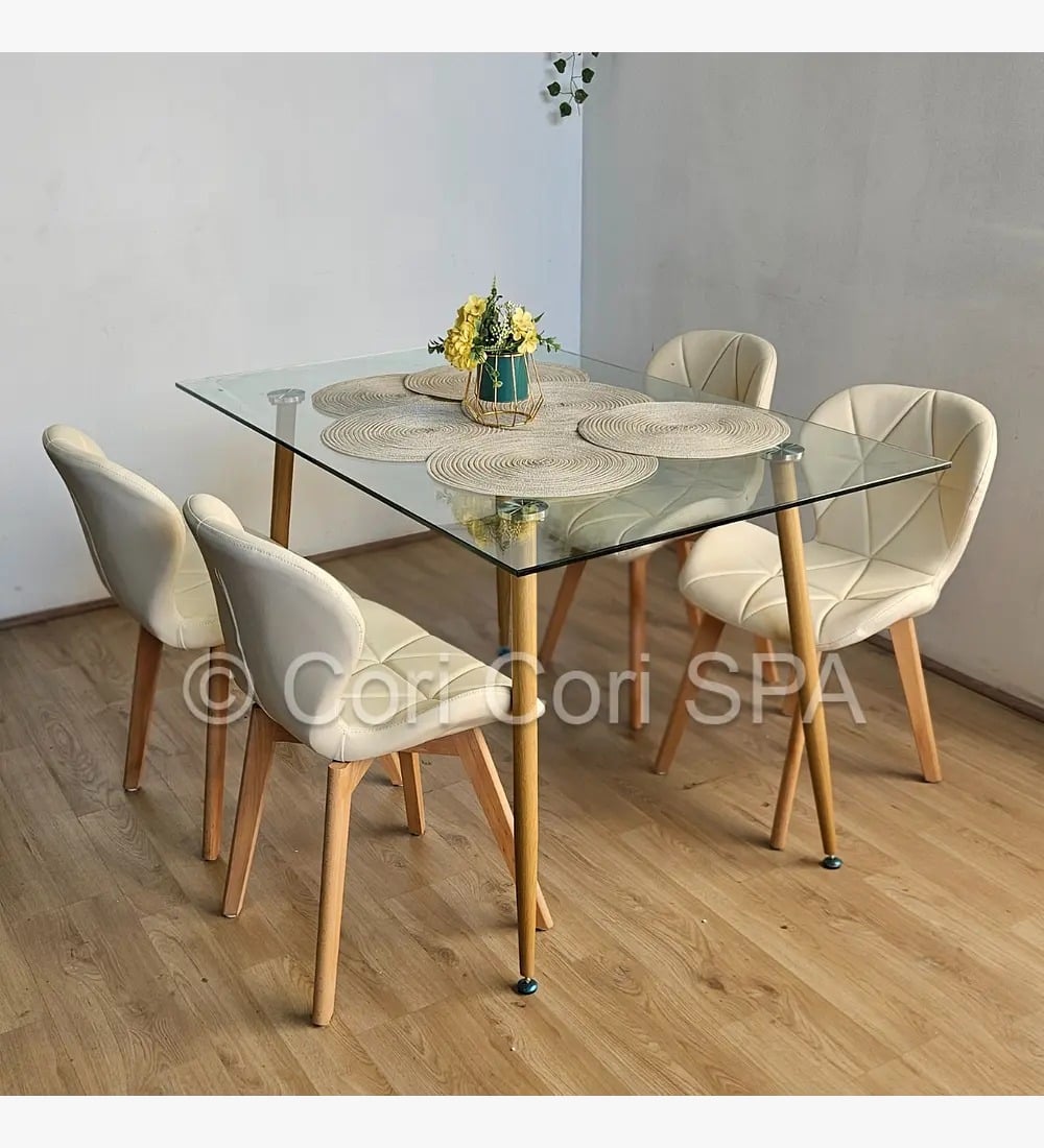 COMEDOR RUBI 120X 80CM + 4 SILLAS MARIPOSA WOOD BEIGE - 1