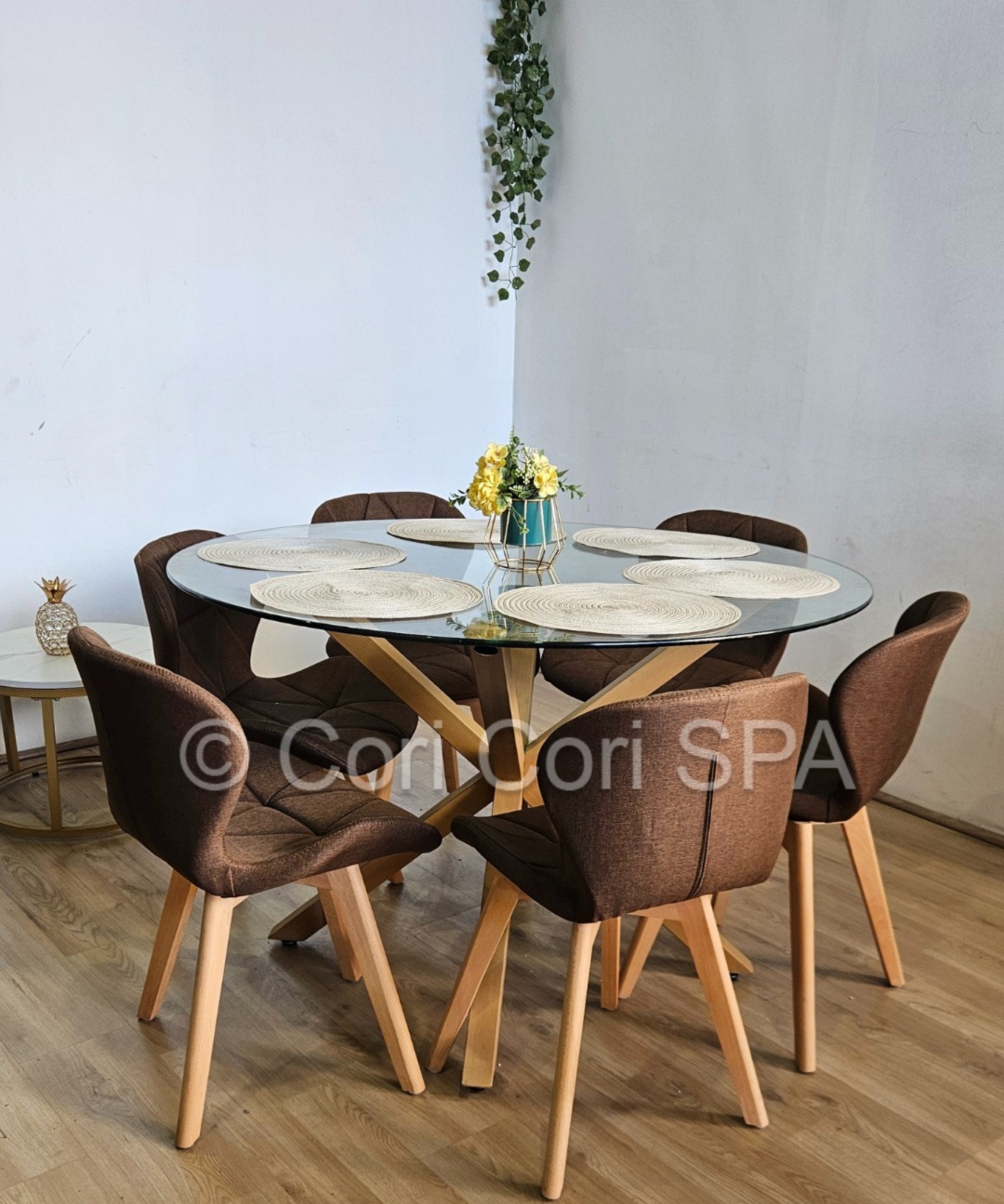 COMEDOR WARWICK 120CM + 6 SILLAS MARIPOSA LINO CAFE - 2