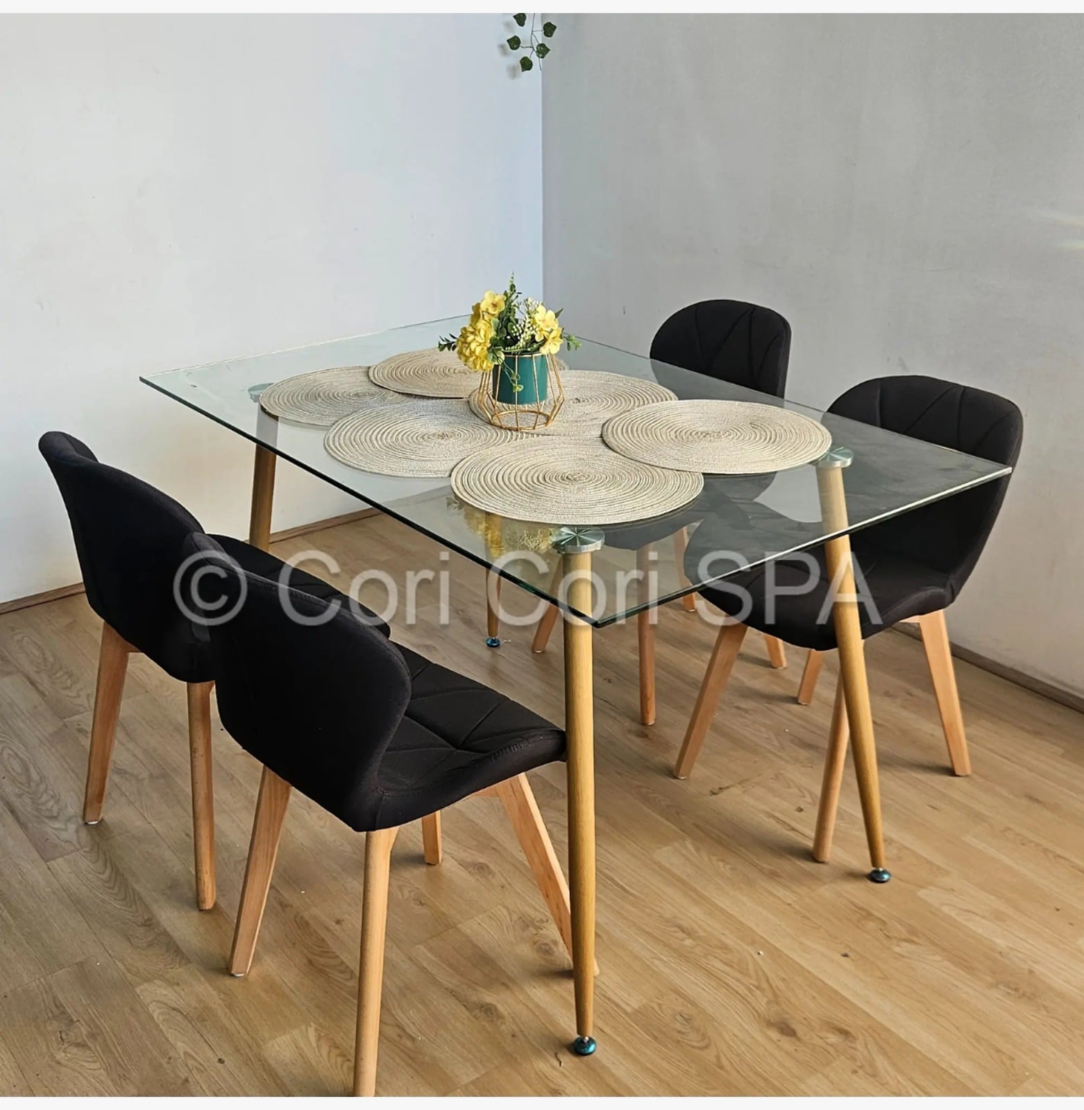 COMEDOR RUBI 120X80CM + 4 SILLAS MARIPOSA LINO NEGRO - 1