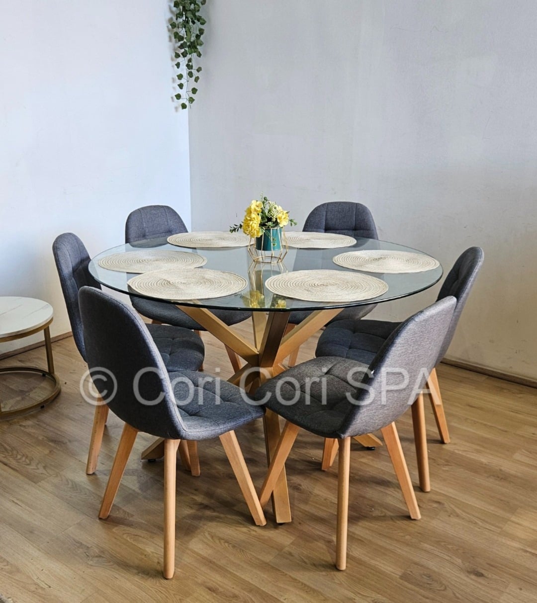 COMEDOR WARWICK 120CMS + 6 SILLAS CAPITONNE LINO GRIS - 2