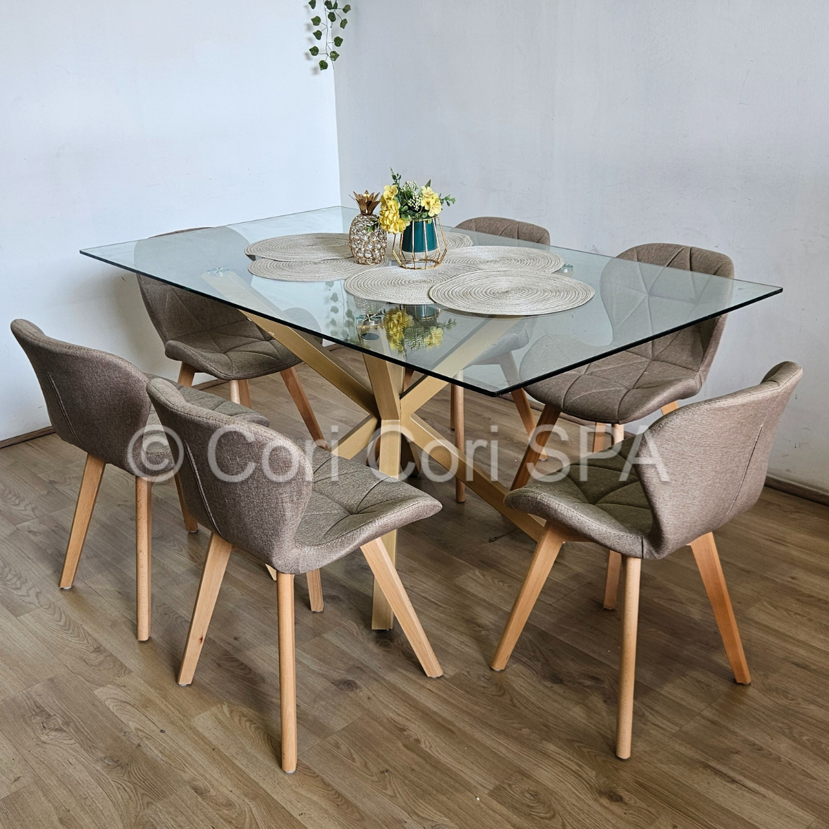COMEDOR MADRID 140X80CM + 6 SILLAS MARIPOSA LINO BEIGE - 1