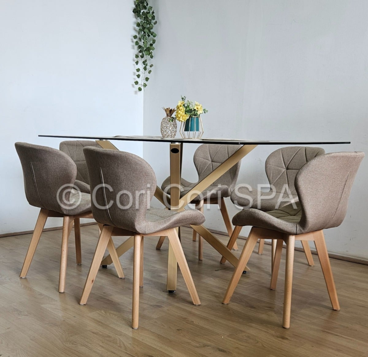 COMEDOR MADRID 140X80CM + 6 SILLAS MARIPOSA LINO BEIGE - 2