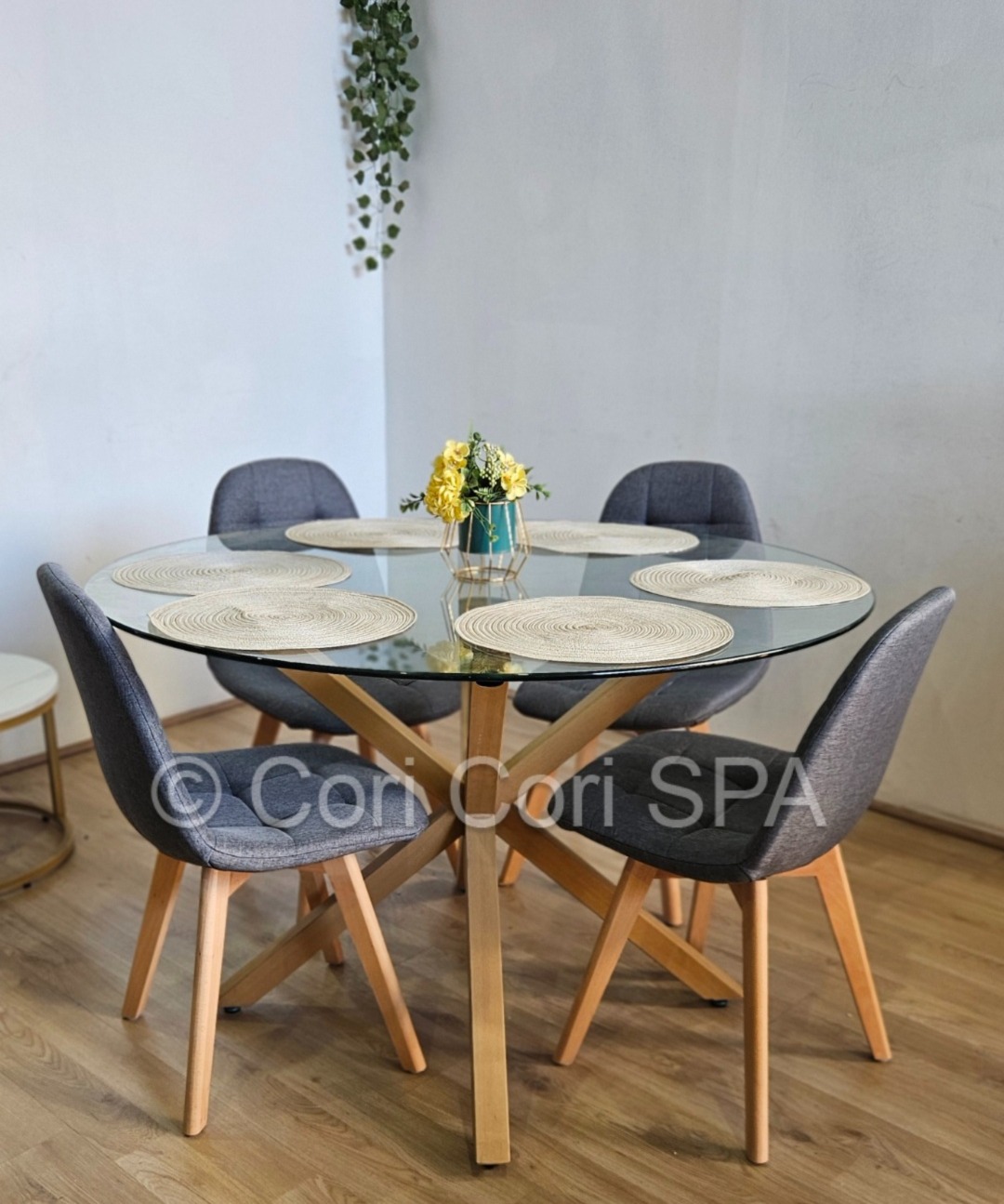 COMEDOR WARWICK 120CM + 4 SILLAS CAPITONNE LINO GRIS - 2