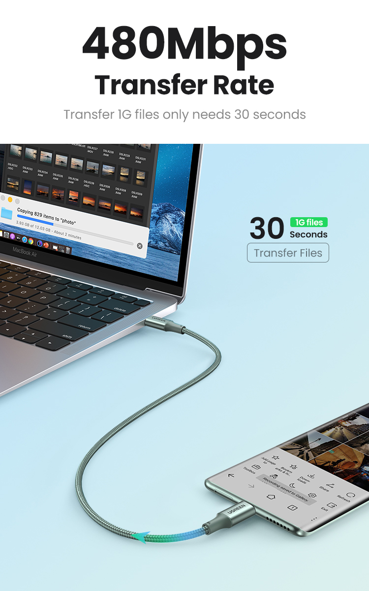UGREEN CABLE DE DATOS USB-C 2.0 A USB- C 2.0 5A 3M GRIS - 4