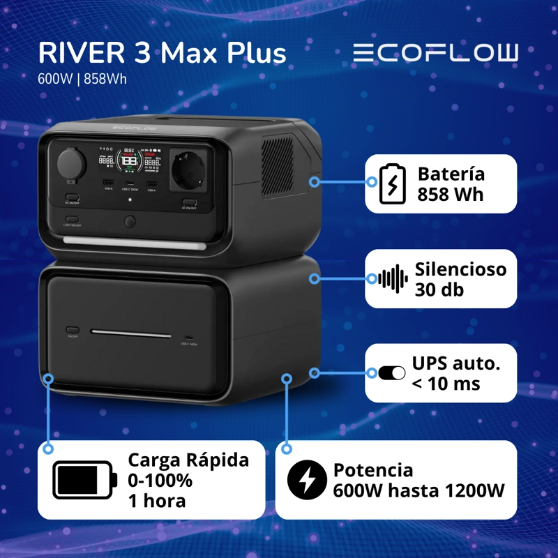 GENERADOR ECOFLOW RIVER 3 MAX PLUS 600W 858WH - 4