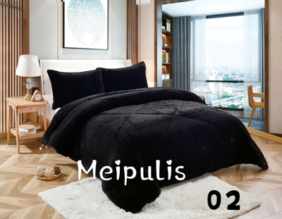 CUBRECAMA MICROFIBRA NEGRO QUILT PELUDO CON CHIPORRO INVIERNO 2 PLAZAS - 1