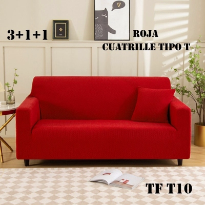 FUNDAS SILLÓN SOFÁ TEXTURIZADA Y ELASTICADAS 3 CUERPOS EN COLOR ROJO - 1
