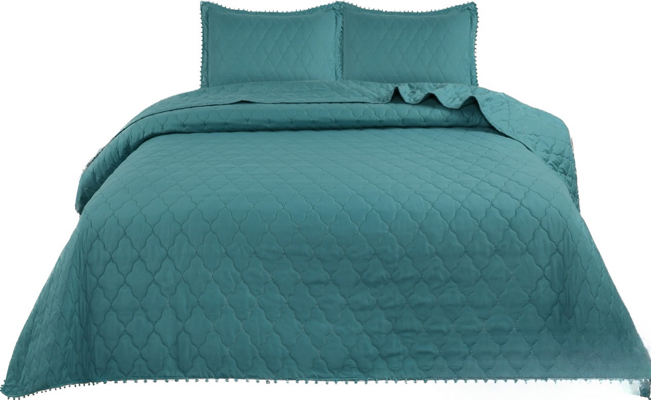 CUBRECAMA MICROFIBRA TURQUESA QUILT ALGODON 1.5 PLAZA - 1