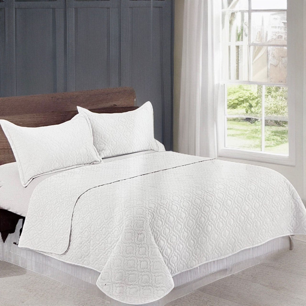 QUILT 1.5 PLAZA MICROFIBRA BLANCO QUILT VERANO CUBRECAMAS REVERSIBLES - 1