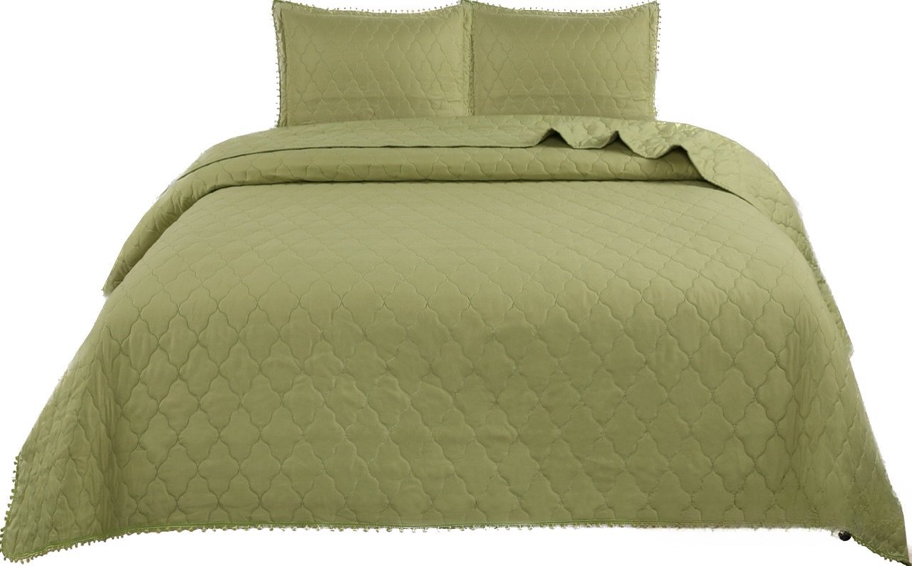 CUBRECAMA MICROFIBRA VERDE QUILT ALGODON 1.5 PLAZA - 1