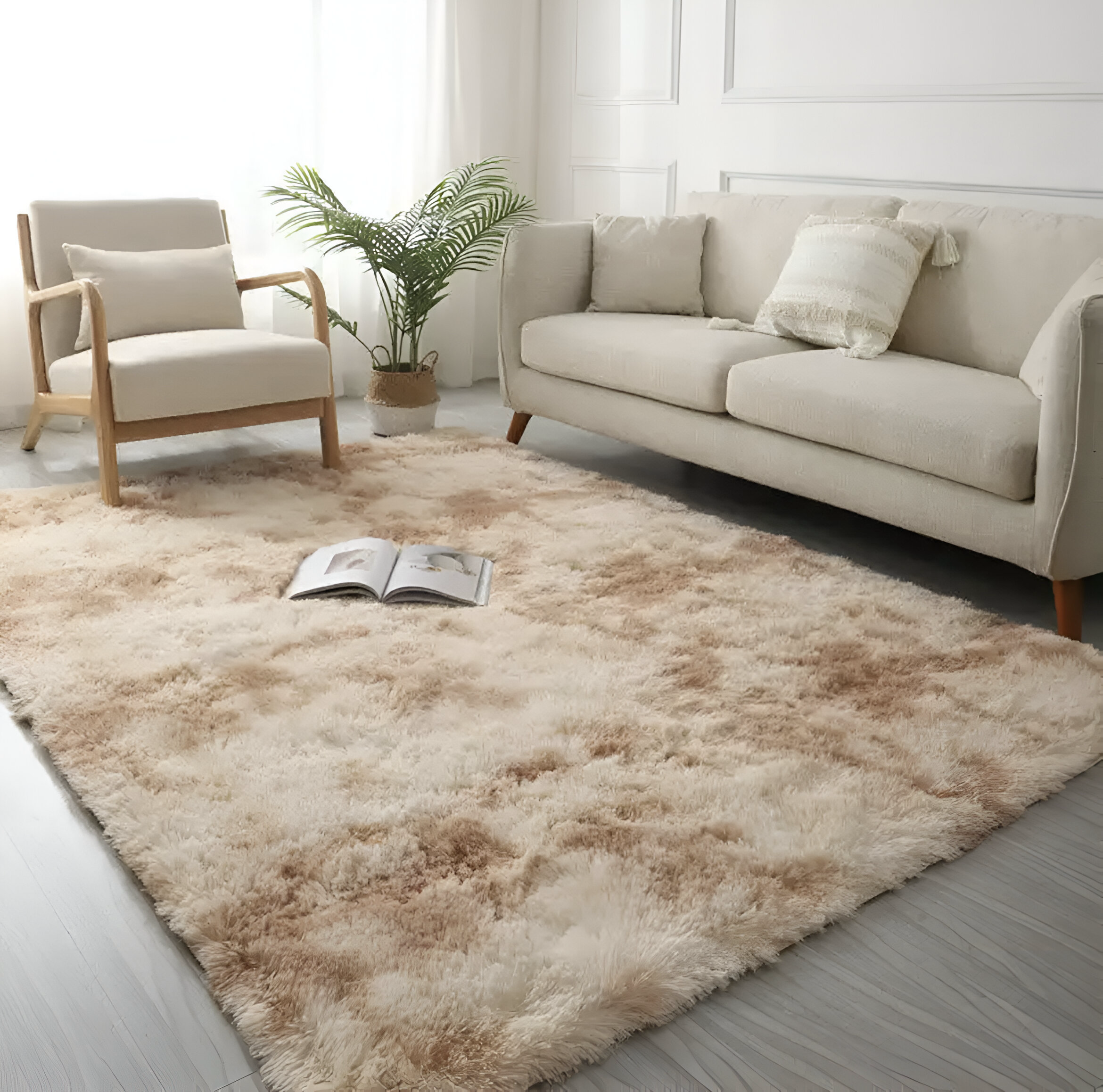 ALFOMBRA SHAGGY PELUDAS BEIGE JASPEADO 150 X 200 CM - 1
