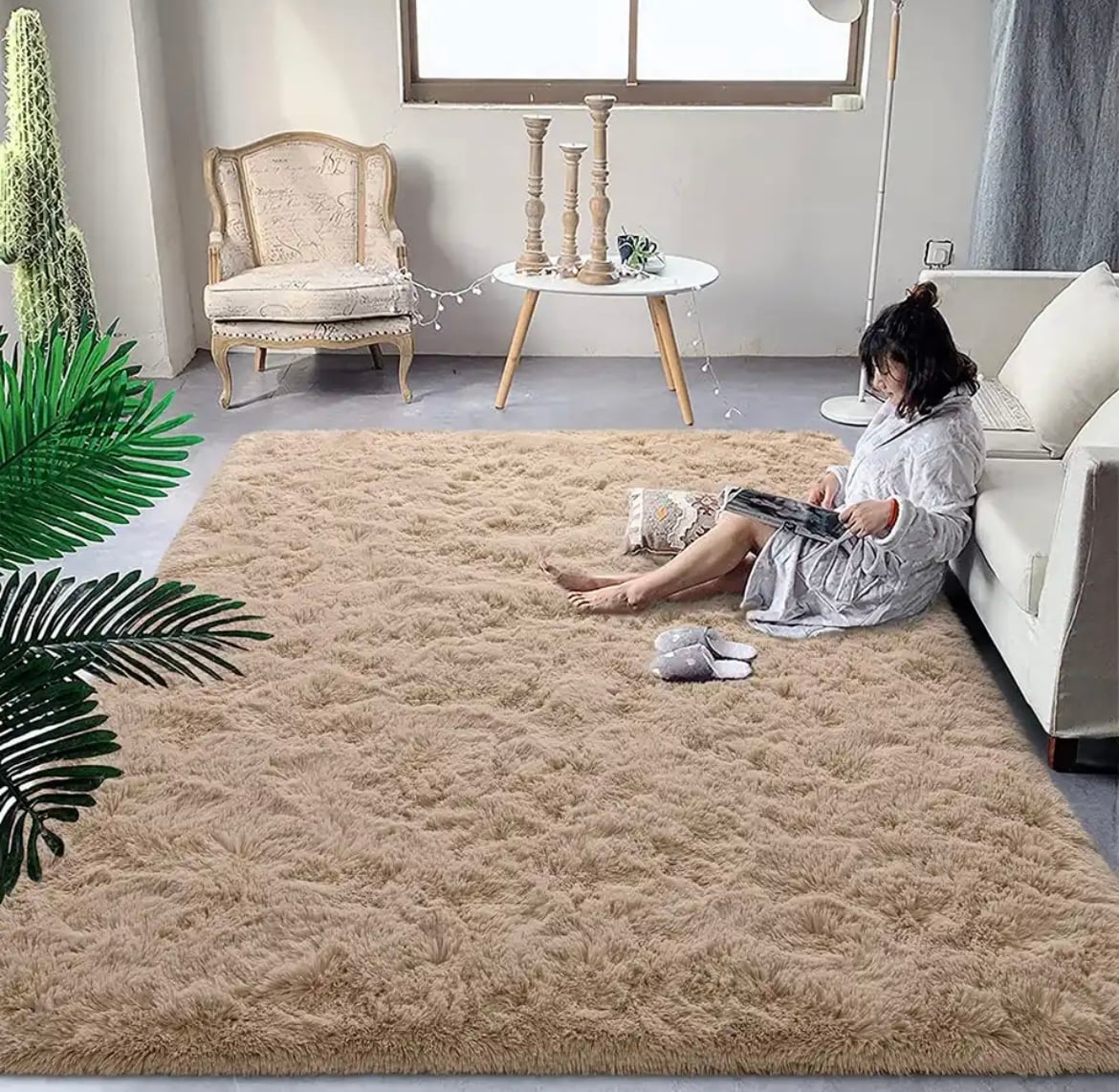 ALFOMBRA PELUDAS TIPO SHAGGY 180CM X 200CM BEIGE - 1