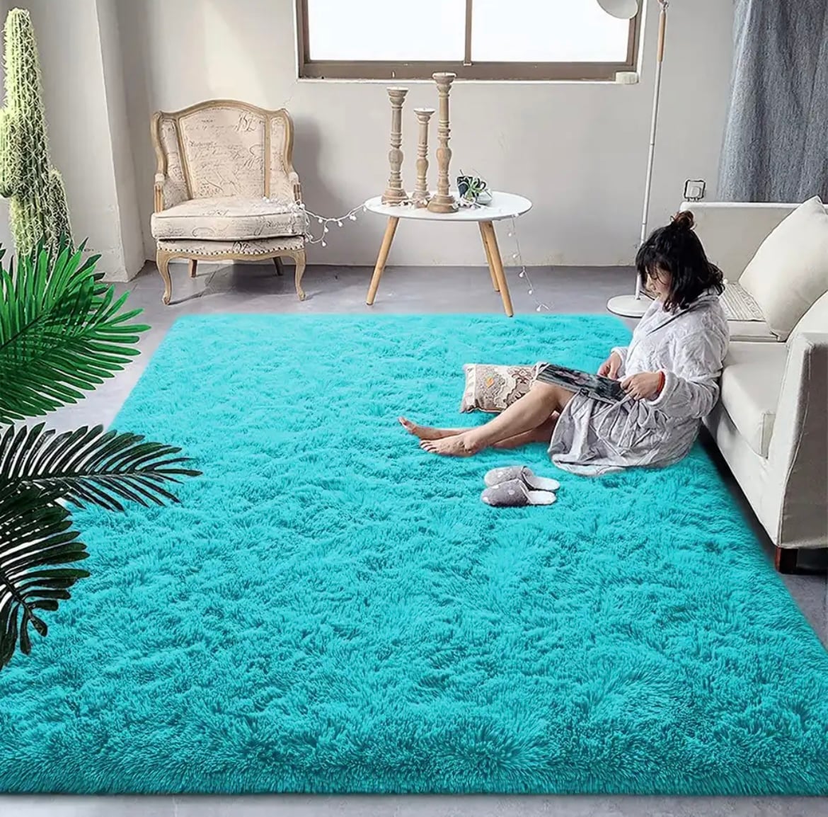 ALFOMBRA SHAGGY PELUDAS CELESTE 180 X 200 CM - 1