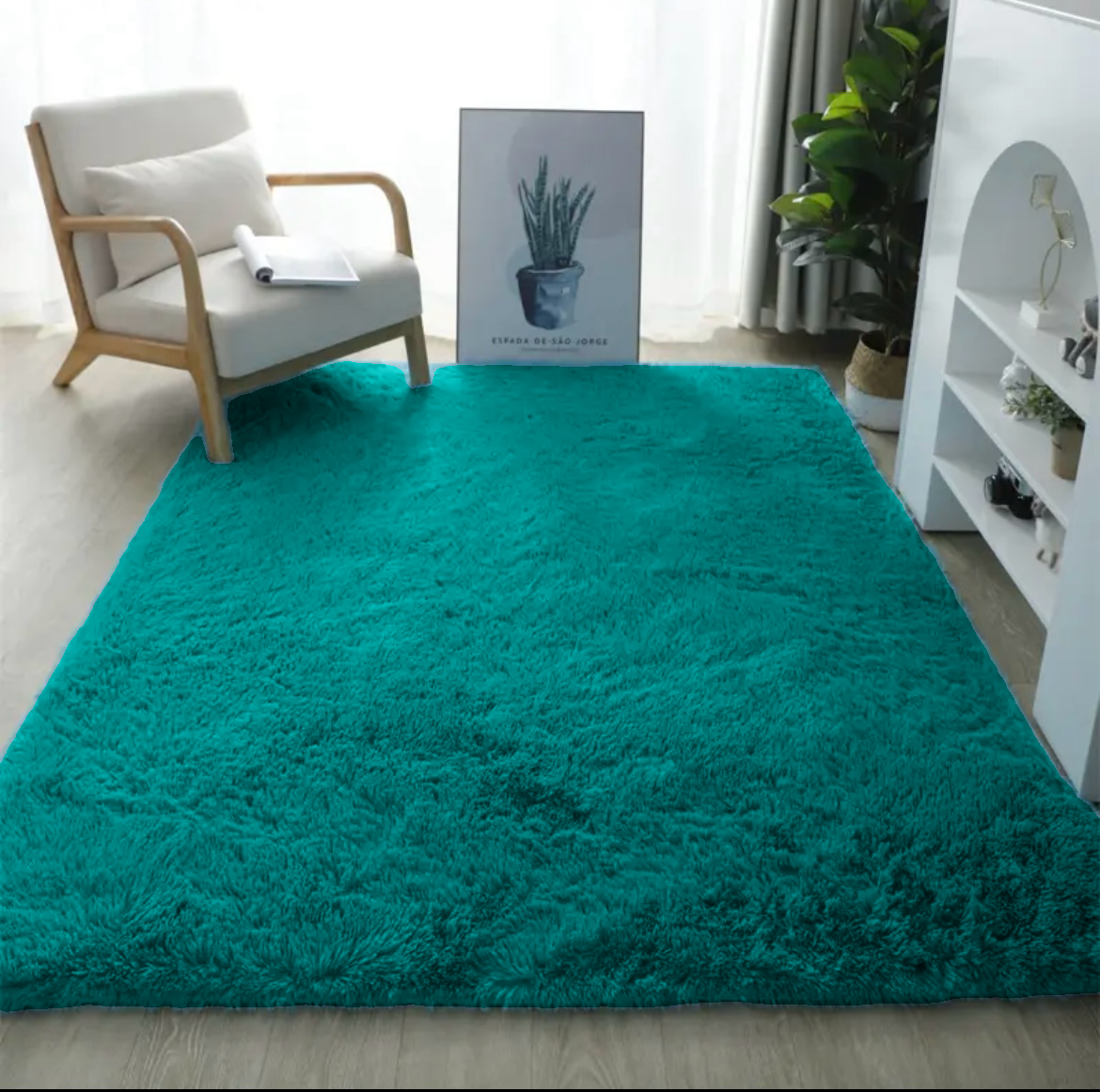 ALFOMBRA SHAGGY PELUDAS TURQUESA 180 X 200 CM - 1