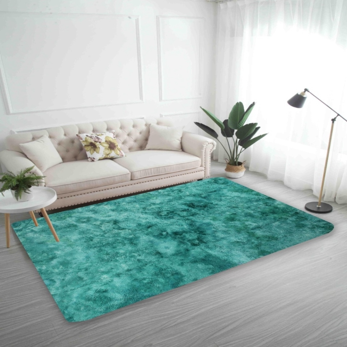 ALFOMBRA SHAGGY PELUDAS TURQUESA JASPEADO 180 X 200 CM - 1