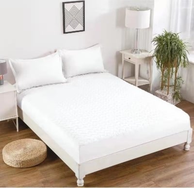 CUBRECOLCHÓN MICROFIBRA BLANCO LISO IMPERMEABLE 1.5 PLAZA - 1