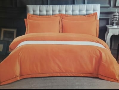 SET SÁBANAS 1.5 PLAZAS 200 HILOS NARANJO LISO + FUNDAS - 1