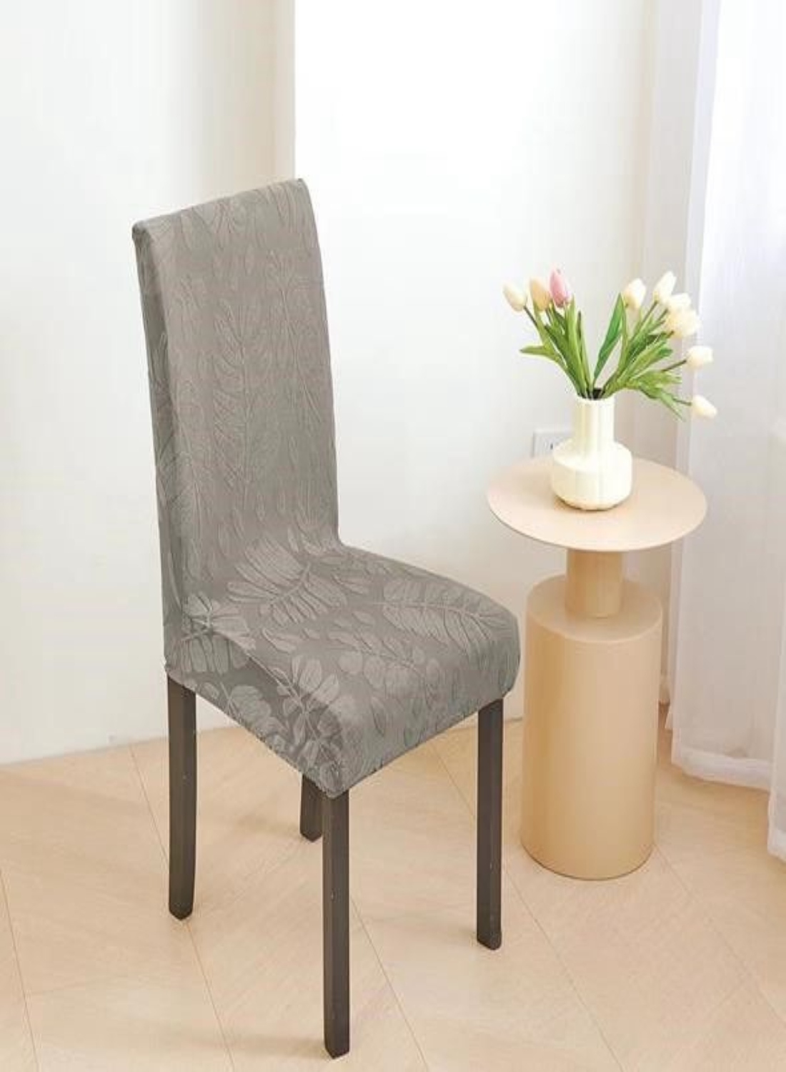 CUBRE SILLA CON DISEÑO HOJA BEIGE - 3