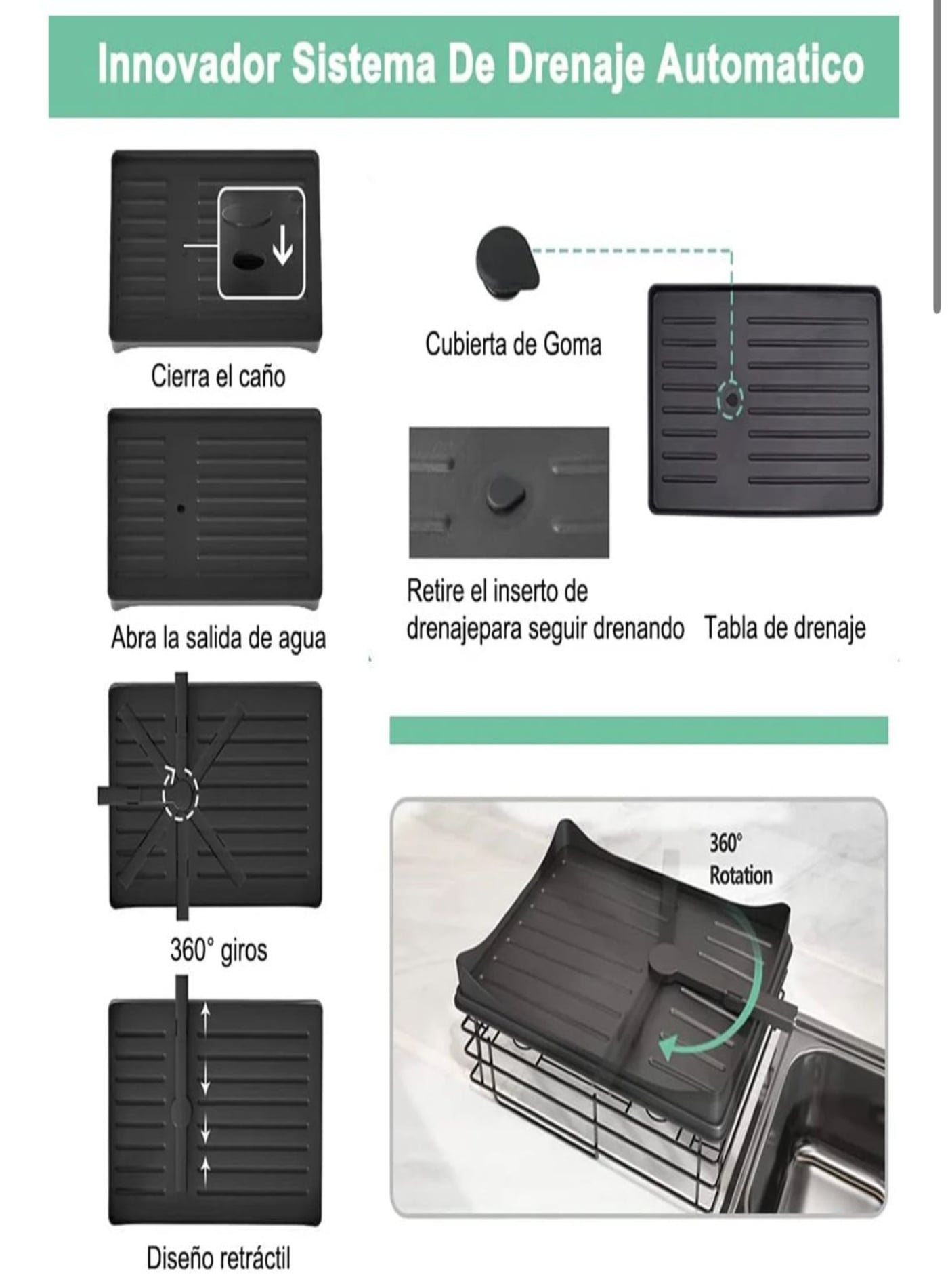 Escurridor Secaplatos NEGRO Secador De Platos Vajilla RESISTENTE - 4