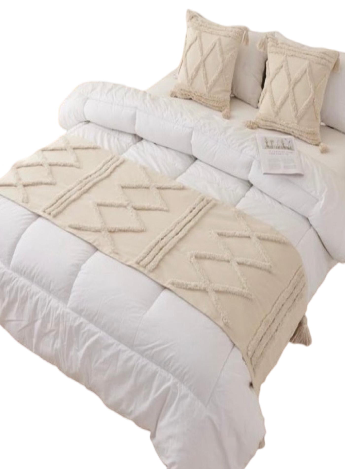 SET PIECERA 210 X 70 CM BEIGE + 2 FUNDAS BOHO ELEGANTES - 1