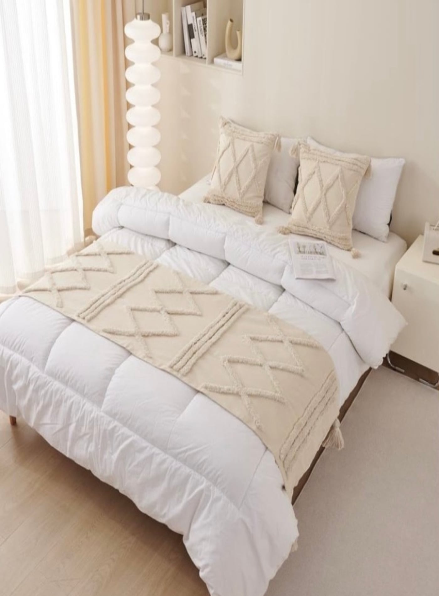 SET PIECERA 210 X 70 CM BEIGE + 2 FUNDAS BOHO ELEGANTES - 3